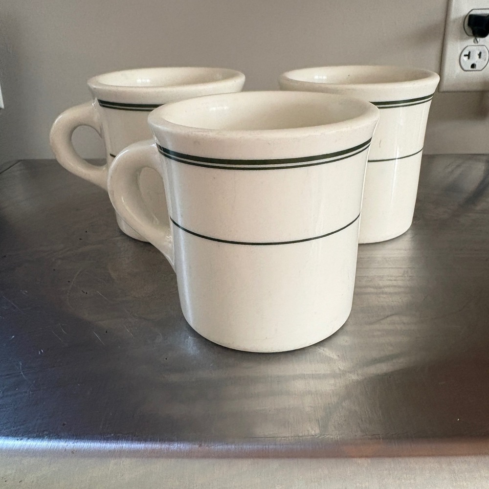 Vintage Homer Laughlin Best China Green Stripe Restaurant Ware Mugs Set of 3 USA